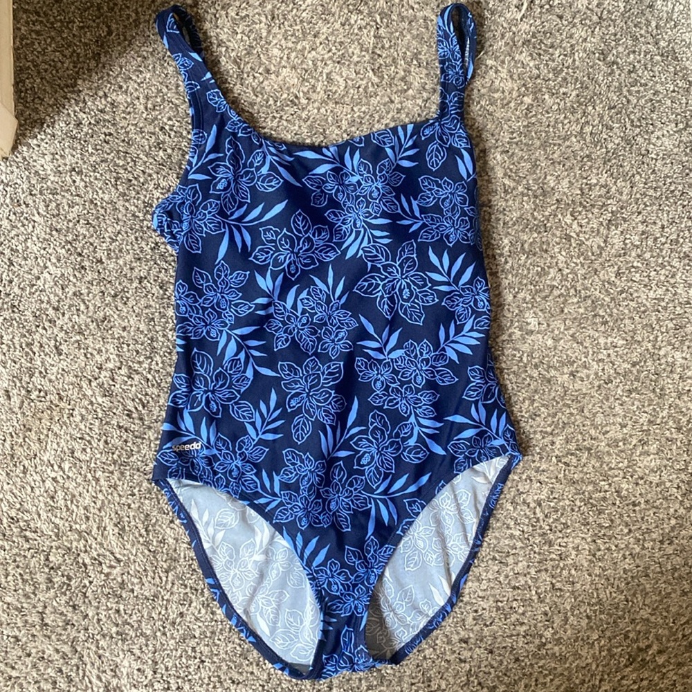 Speedo navy floral tank bathing suit